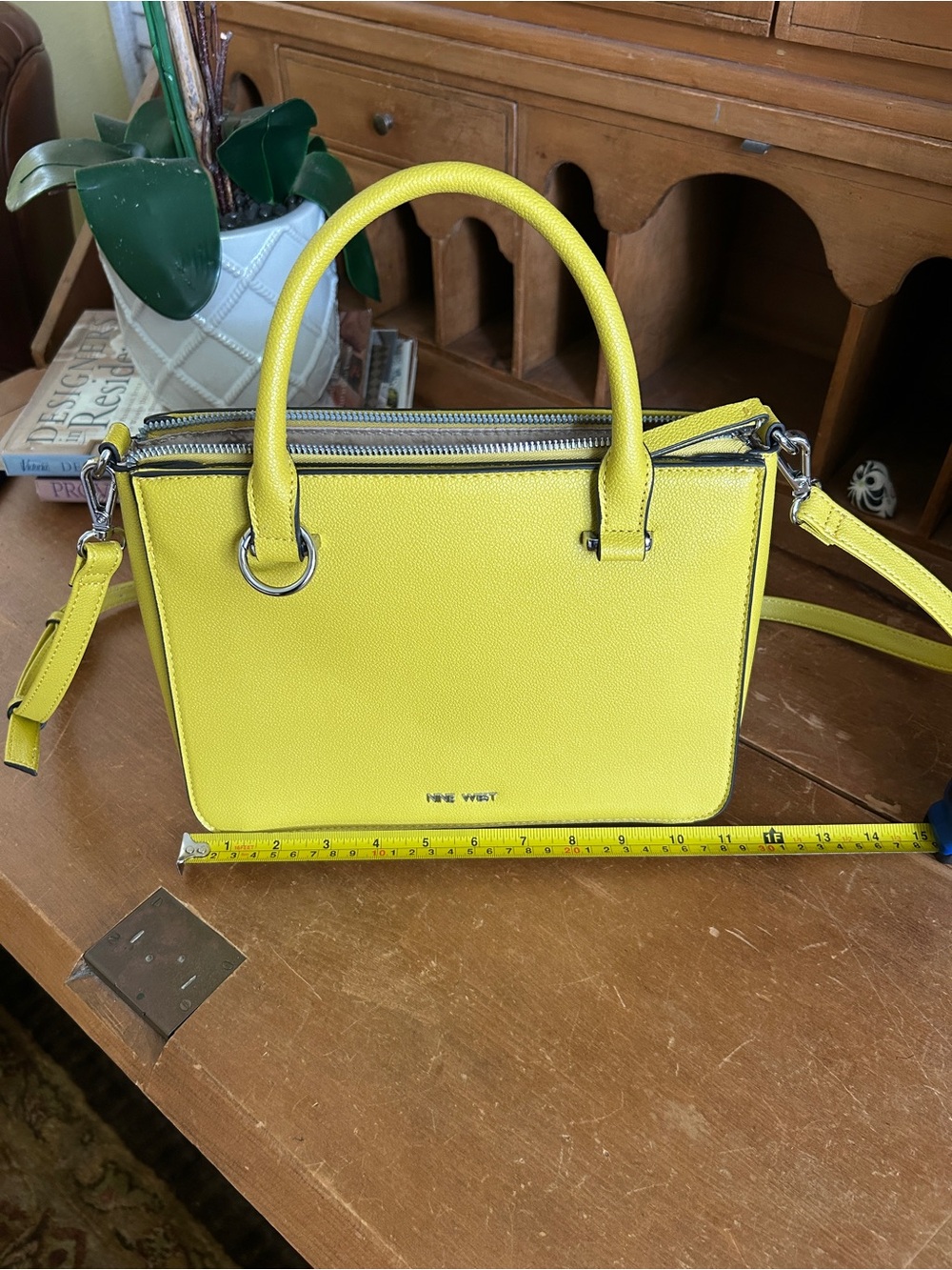 Nine West Yellow Green Structured Satchel with Detachable Strap Brand New Purse